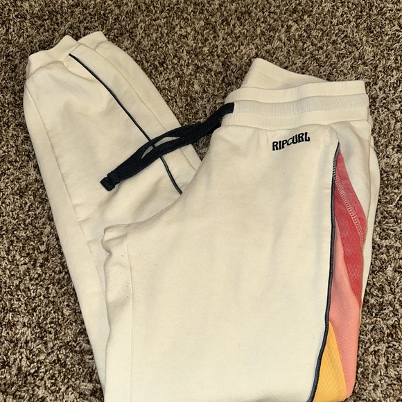 Rip Curl Pants - Rip Curl Cream Joggers with Vibrant Side Stripe